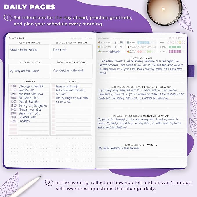 Clever Fox Self-Care Journal – Daily Reflection Notebook – Mental Health & Personal Development Planner, Meditation & Mood Log, A5 (Purple) - Bloomnest