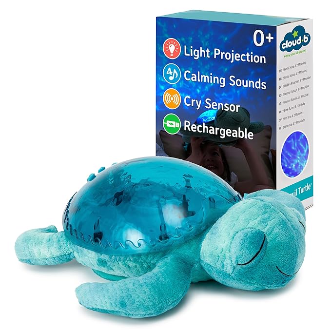 Cloud b Tranquil Turtle Aqua - White Noise Machine Baby, Baby Night Light & Portable White Noise Machine - Soothing Ocean Waves & Underwater Melodies, Cry Sensor, Rechargeable, Eco-Friendly - Bloomnest