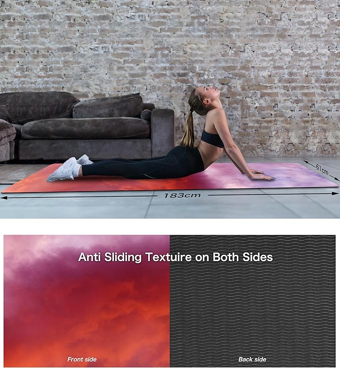 Non Slip Yoga Mat TPE Workout Mat for Men Women, Thick Workout Mat with Carrying Strap, Fitness Mats for Exercise, Yoga, Fitness, Pilates, Floor Workouts (72" x 24" x 6mm) - Bloomnest