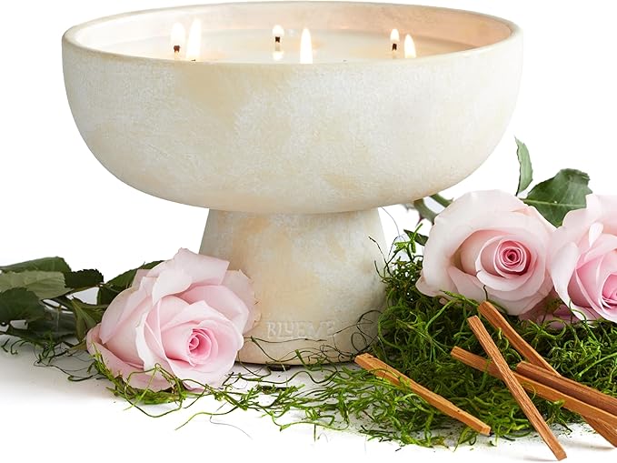 BLUEME Romance - Oakmoss & Sandalwood, Luxury Candle w/Essential Oils, 6 Wick, Hand-Poured Soy, Cotton Wick, Ceramic - Bloomnest
