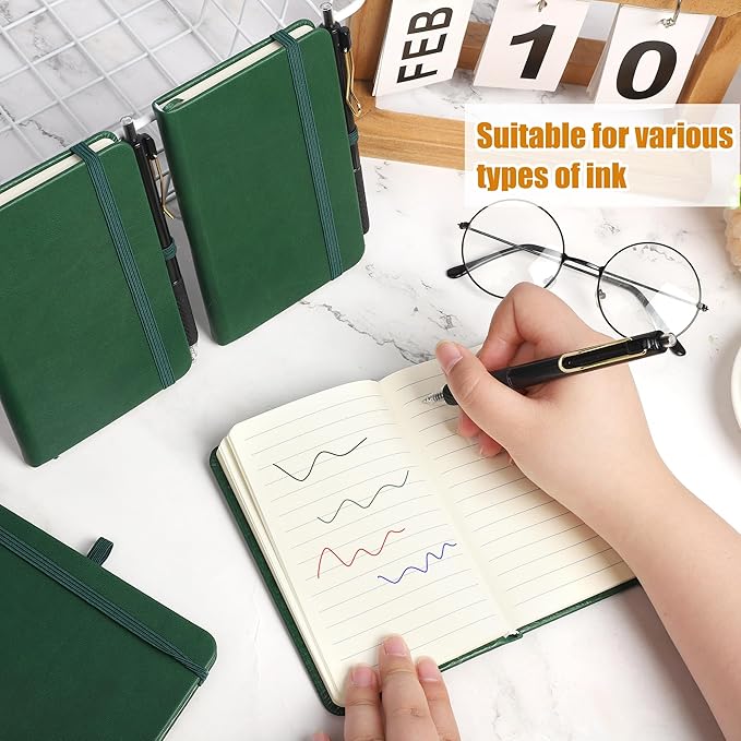 Aodaer 50 Sets Pocket Notebook Journal with Pens, 160 Pages, 3.5 x 5.5 Inch Mini Lined Journal Notebook A6 Leather Hardcover College Ruled Notepad with Pen Holder for School Office Gifts, Dark Green - Bloomnest
