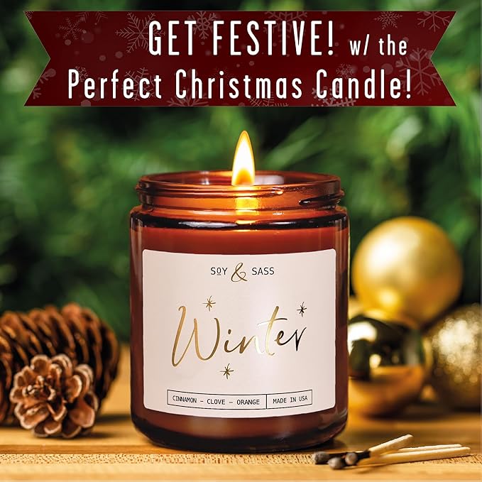 Winter Candle, Christmas Candles Scented - w/Orange, Cinnamon & Vanilla - Infused with Essential Oils I Winter Candles I 9oz, 50Hr, Made in USA - Bloomnest