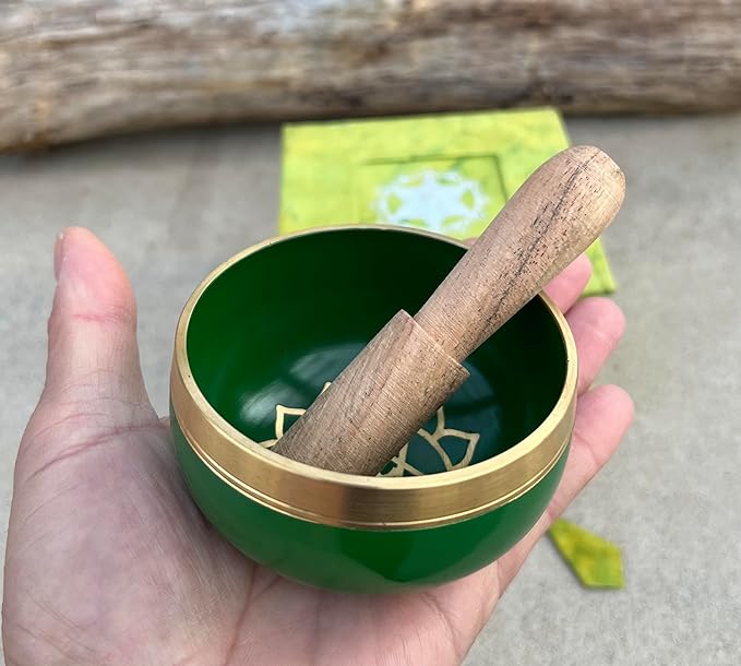 DharmaObjects Tibetan Heart Chakra Premium Palm Size Singing Bowl Gift Box Set - Bloomnest