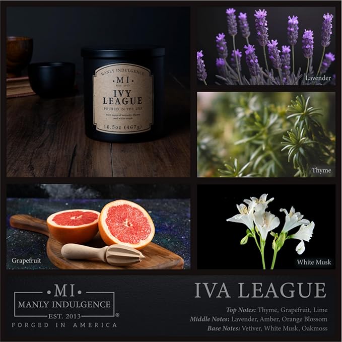 Manly Indulgence Ivy League Scented Candles for Men, 16.5 oz Single Wick, Premium Soy Blend Wax, 60H Burn, Candles for Home Scented – Made in The USA - Bloomnest