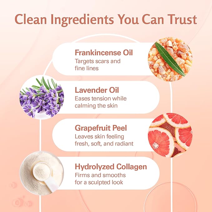 Frankincense Essential Massage Oil for Scars, Stretch Marks & Fine Lines, Firming, Hydrating, Smoothing & Calming Formula with Collagen, Stem Cells, Lavender & Grapefruit, 8 fl oz, by M3 Naturals - Bloomnest