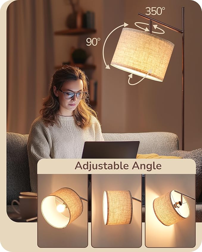 EDISHINE 64.7" Modern Minimalist Floor Lamps for Living Room with 3 Color Temperatures Bulb & Adjustable Linen Shade, Foot Pedal Switch, Tall Standing Lamp for Bedroom Office, Brown - Bloomnest
