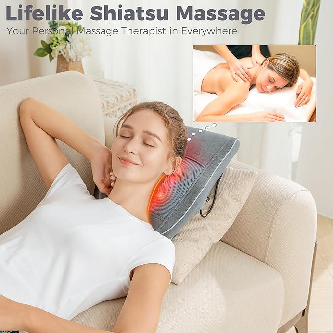 Brelley Shiatsu Neck and Back Massager with Heat, Deep Tissue Kneading Massage Pillow, Electric Massagers with Bi-Directional Rotating Head for Neck, Back, Shoulders, and Legs - Bloomnest