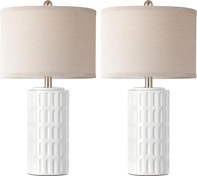 PARTPHONER 23" Farmhouse Modern Ceramic Table Lamp Set of 2 - White Bedside Lamps for Bedroom & Living Room, Nightstand, Desk, End Table - Bloomnest