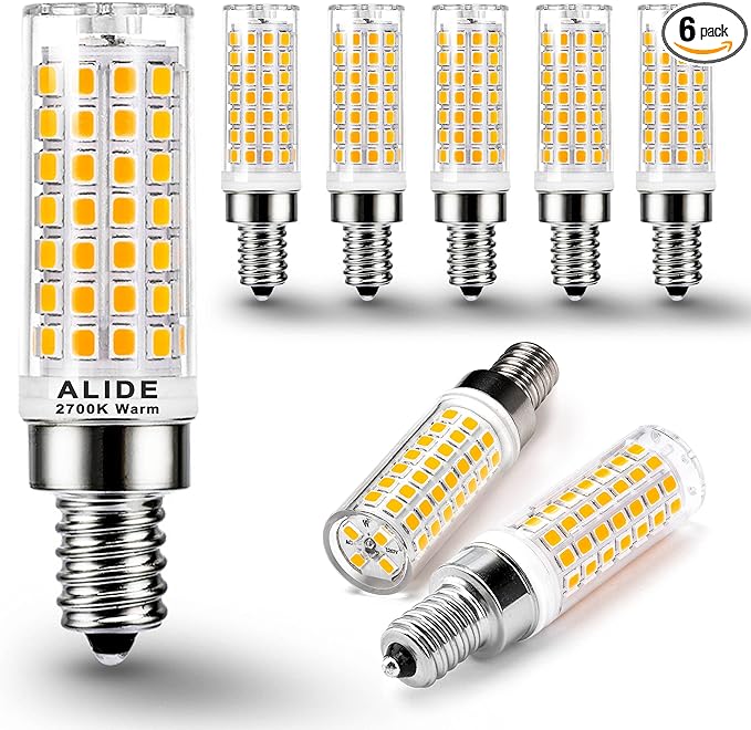ALIDE E12 75 Watt Replacement LED Candelabra Bulbs C7,2700K Warm White,800LM T6 7.5W LED E12 Chandelier Light Bulbs for Ceiling Fan Pendant Lighting,Non-dimmable,6 Pack - Bloomnest