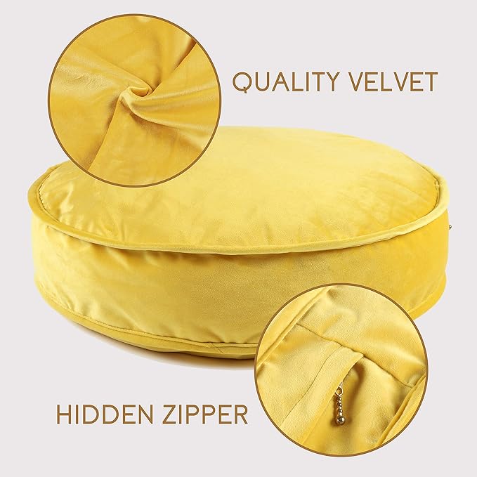Round Floor Pillow Cover Velvet Throw Seating Pouf Yoga Meditation Cushion Plush Case Reading Room Decor Cover Only (19.7IN, Yellow) - Bloomnest