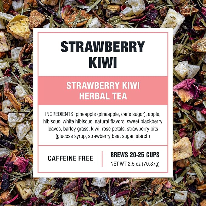 Tiesta Tea - Strawberry Kiwi Herbal Tea, Loose Leaf, Strawberry Hibiscus Kiwi Fruit Tea, Premium Caffeine-Free Herbal Blend, Make Hot or Iced & Up to 25 Cups, 2.5 oz Resealable Pouch - Bloomnest