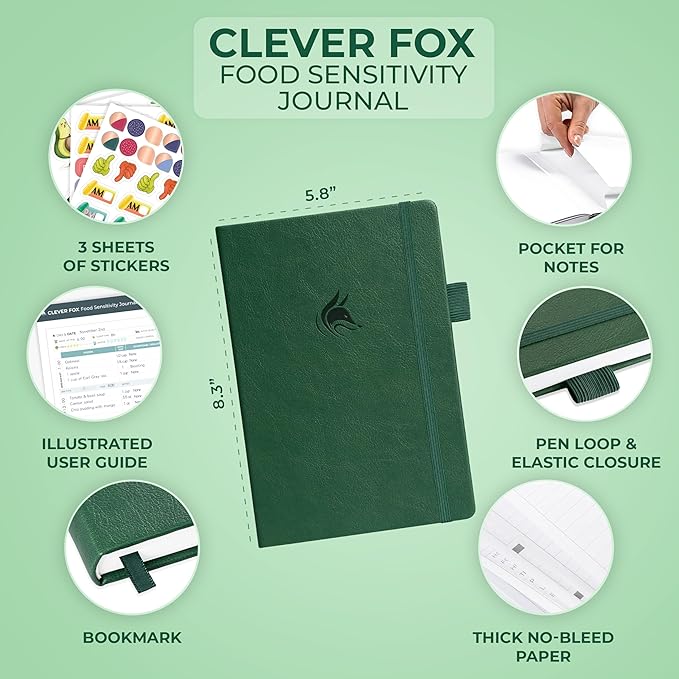 Clever Fox Food Sensitivity Journal – Daily Intolerance & Symptom Log for IBS, Diabetic, Low Fodmap, Elimination Diet – Health Tracker (Forest Green) - Bloomnest