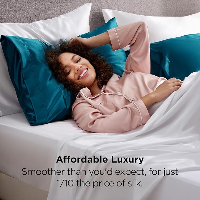 Bedsure King Size Satin Pillowcase Set of 2 - Teal Silky Pillow Cases for Hair and Skin with Envelope Closure, Similar to Silk Pillow Cases, Gifts for Women Men, 20x36 Inches, 2pcs - Bloomnest