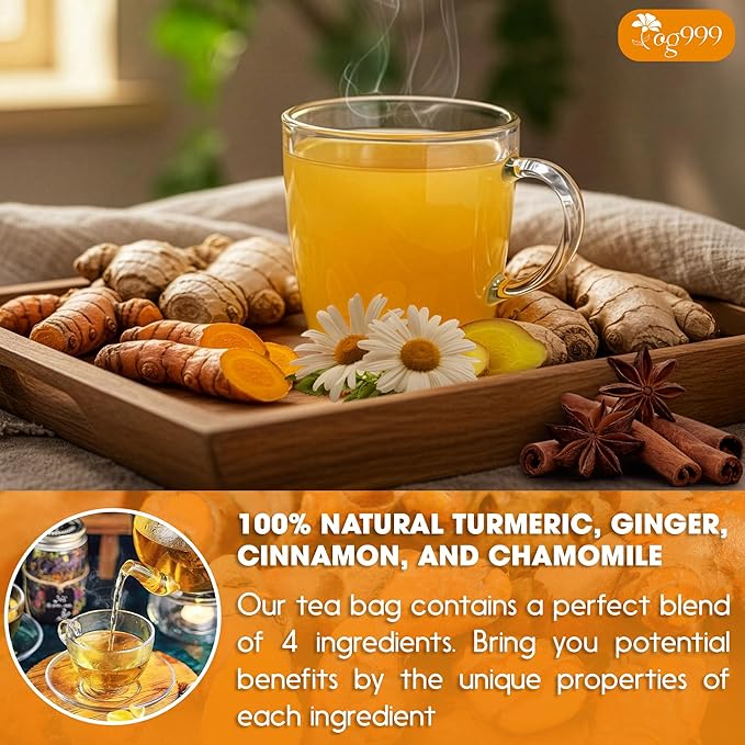 TOG999, Turmeric Ginger Cinnamon Tea Bags | 60 Count | Herbal Blend with Turmeric, Ginger, Cinnamon Stick & Chamomile Flowers for Relaxation | Naturally Flavorful, Caffeine-Free | Packed in Paper Box - Bloomnest