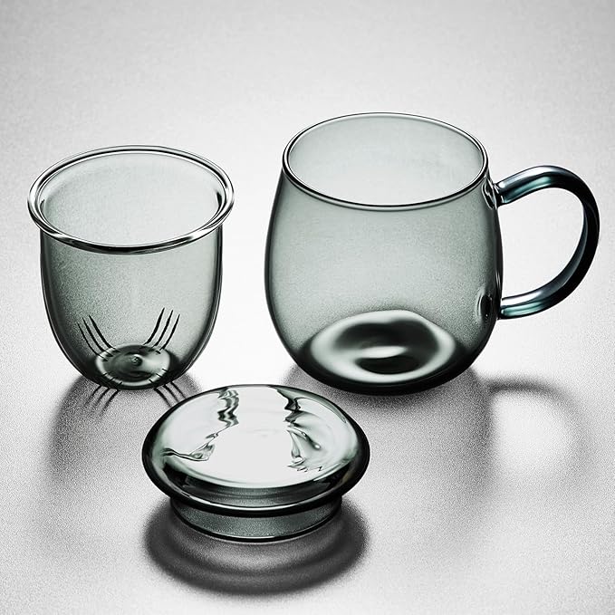 Glass Tea Cup with Infuser and Lid, 17.6oz/520ml Large Borosilicate Teacup, Clear Mug for Loose Leaf Tea, Blooming Tea, Tea Bags - Perfect Christmas or Birthday Gift for Men - Bloomnest