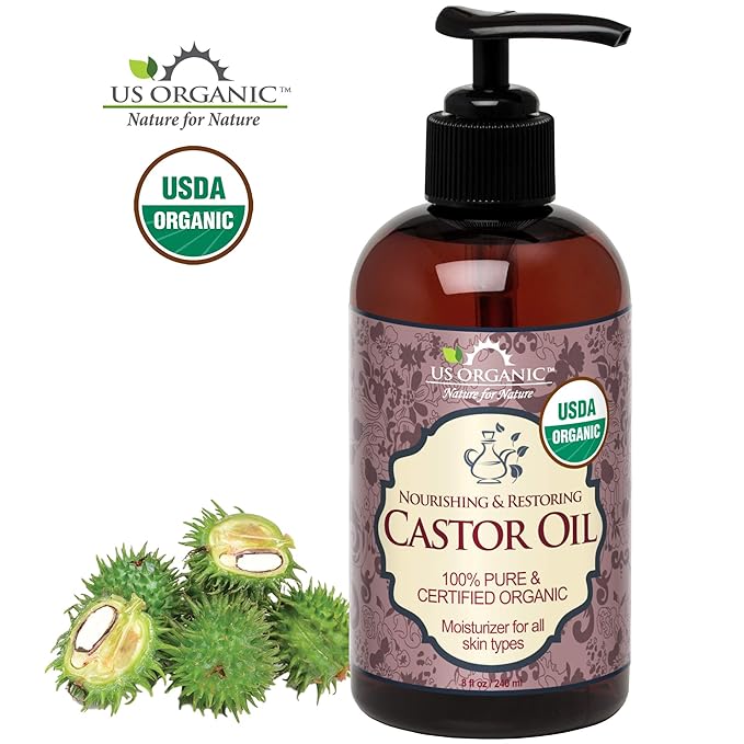 US Organic Castor Oil, USDA Certified Organic,Expeller Pressed, Hexane Free, 100% Pure & Natural moisturizing and emollient properties, For Skin, Hair Care, Eyelashes, DIY projects (8 oz (240 ml))