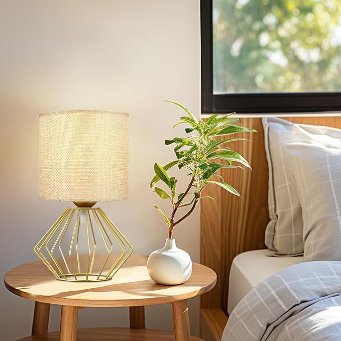 Hamilyeah Gold Table Lamps Set of 2, Modern Bedside Lamps with Fabric Shade, Simple Table Lamps for Bedroom, Living Room, Office, Desk Lamp for Night Stand - Bloomnest