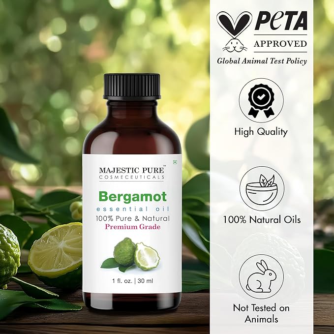 Majestic Pure Bergamot Essential Oil with Glass Dropper - 1 Fl Oz - 100% Pure and Natural Bergamot Oil - Premium Grade Essential Oils for Diffuser, Aromatherapy, Soap and Candle Making - Bloomnest