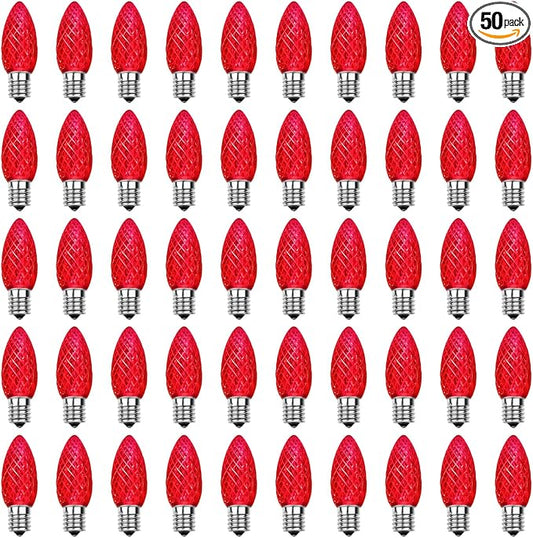Meconard C9 Led Replacement Christmas Light Bulbs, C9 Shatterproof Led Bulbs for Christmas Indoor Outdoor String Lights, E17 Intermediate Base, Commercial Grade Holiday Bulbs, Red, 50 Pack - Bloomnest