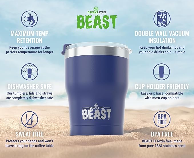 Beast 10 oz Tumbler Stainless Steel Vacuum Insulated Coffee Ice Cup Double Wall Travel Flask (Royal Blue) - Bloomnest