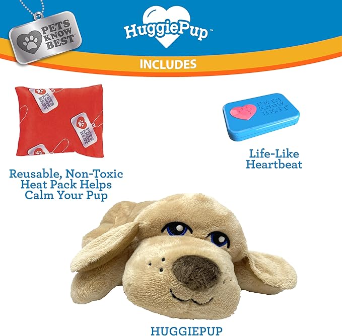 HuggiePup by Pets | Comfort Companion with Heartbeat Sleep Aide for Dogs & Puppies, Heating for Calming Relief Day or Night, Crate & Behavioral Training Essential Breeds | Golden - Bloomnest