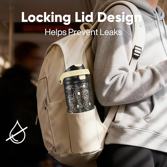 ENCOOL Leakproof Insulated Water Bottle with Straw Dual-Sip Water Bottle Bag-Safe Design for Work, Commute & Gym – Keeps Drinks Cold All Day, 24 oz, Moonlit Orbits ENCOOL