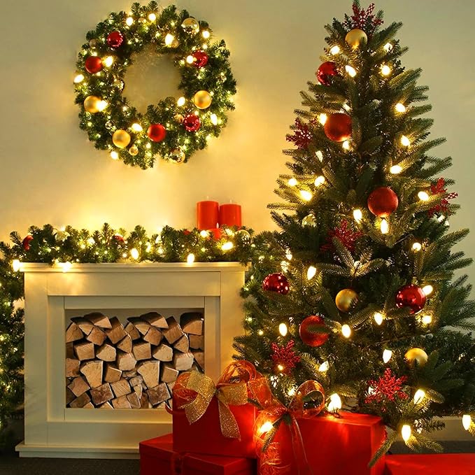 25-Pack Ceramic C9 LED Christmas Light Bulbs, Warm White LED Light Bulbs Holiday Decoration, Warm Christmas Decor for Indoor & Outdoor Use, E17/C9 Intermediate Base (Warm White Smooth) - Bloomnest