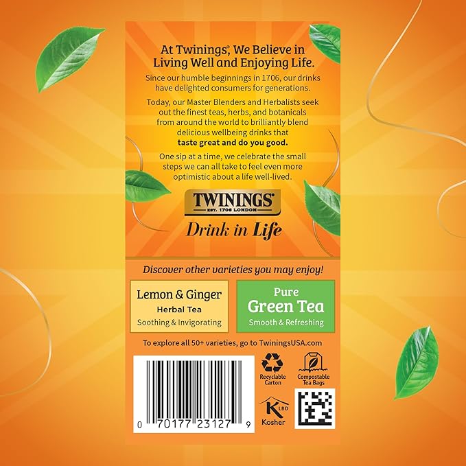 Twinings Honeybush, Mandarin, & Orange Herbal Tea Individually Wrapped Bags, 20 Count (Pack of 6), Naturally Caffeine-Free, Enjoy Hot or Iced, 120 Teabags - Bloomnest