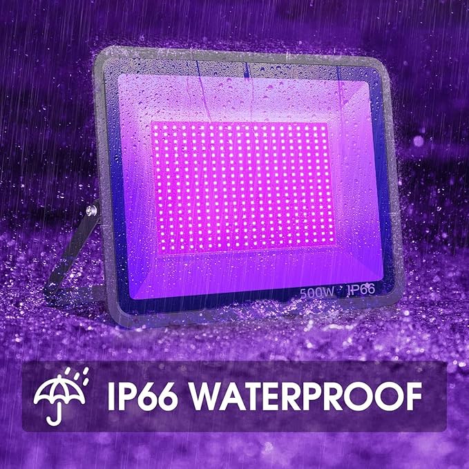500W 2 Pack LED Black Light,Black Flood Light Outdoor with Plug and Switch, IP66 Waterproof 395nm to 405nm LED UV Blacklight Neon Glow for Glow Party, Halloween, Fluorescent Poster, Body Paint - Bloomnest