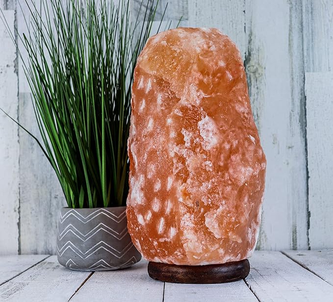 Himalayan Secrets Large Salt Lamp - Natural Pink Crystal with Wooden Base - Dimmer Cord and Bulb Included (25-30 LBS)