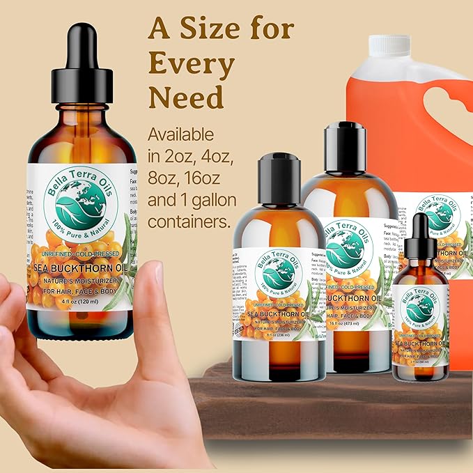 Bella Terra Oils - Sea Buckthorn Oil 8 oz - The Ultimate Elixir from Nature's Bounty, Rich in Flavonoids & Essential Fatty Acids, Gilded Luxe for Your Face - Bloomnest