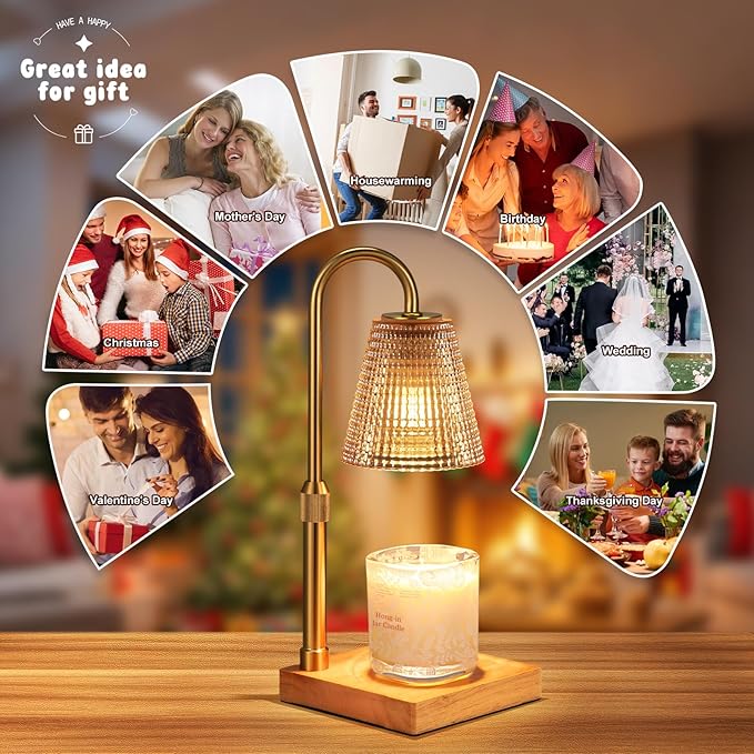 Adjustable Height Candle Warmer Lamp with Timer Dimmer,Birthday Gifts for Women Mom,House Warming Gifts New Home Room Decor,Vintage Wax Warmer for Scented Wax Jar Candles(Amber)