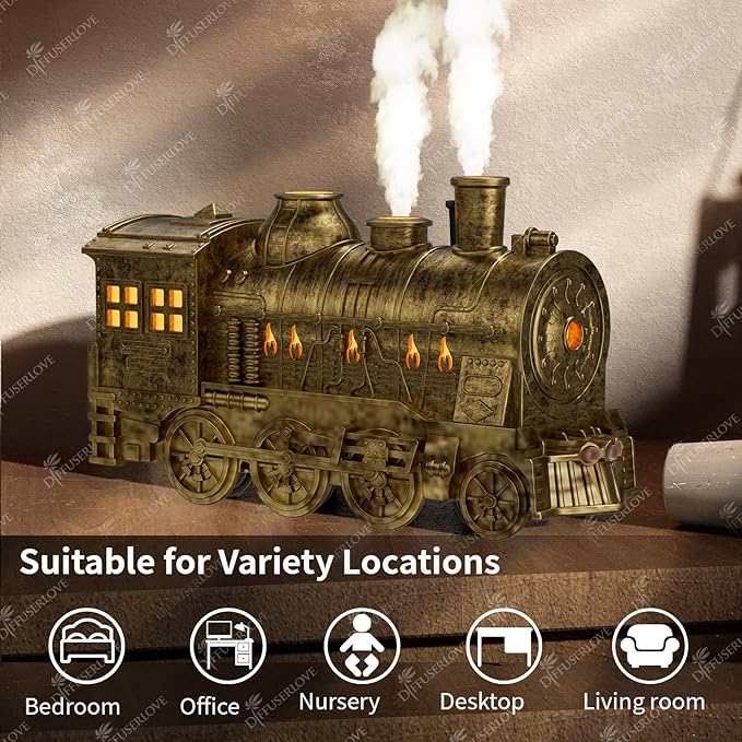 Diffuserlove Essential Oil Diffuser 300ML Train Cool Mist Humidifier Quiet Aromatherapy Diffuser with Night Light for Bedroom Desk - Bloomnest