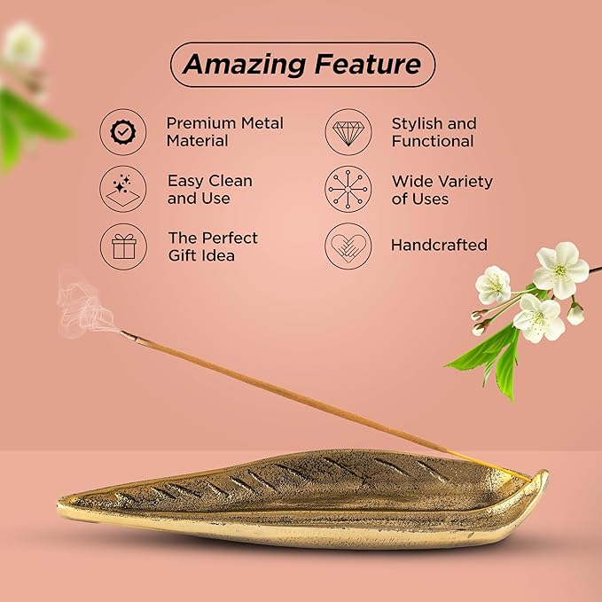 Raajsee Incense Holder Set with Nag Champa Incense Sticks 15gm,Curve Leaf Incense Stick Burner, Brass Incense Burner,Modern Stick Incense Holder for Yoga, Meditation,Home Décor Size 10x3 inch - Bloomnest