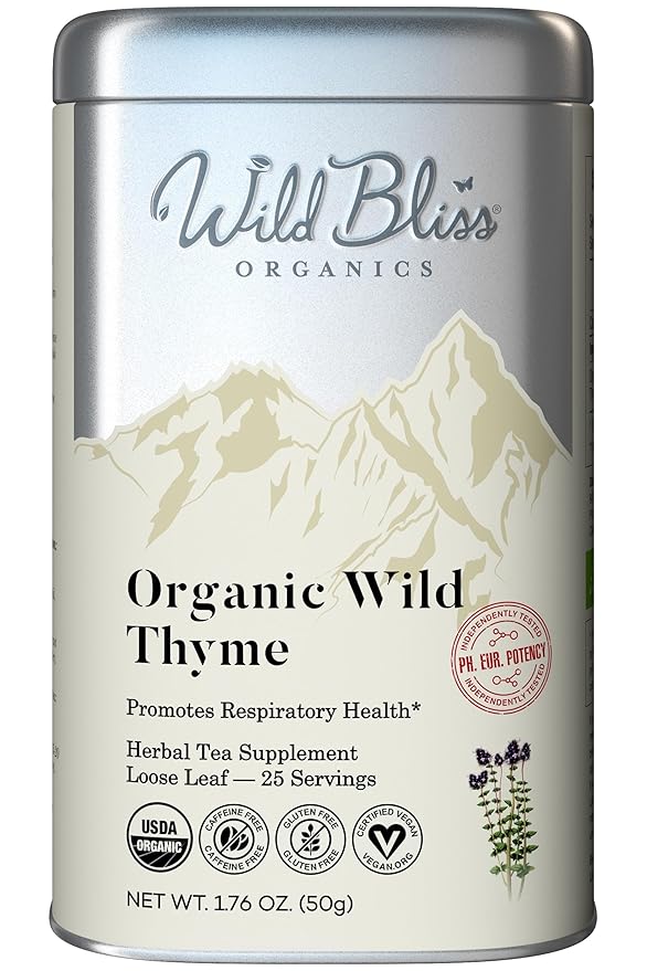 Wild Bliss Organic Wild Breckland Thyme Tea - Caffeine Free Loose Leaf Herbal Tea - Resipratory and Digestion Support - 1.76 Oz - 25 Servings - Bloomnest