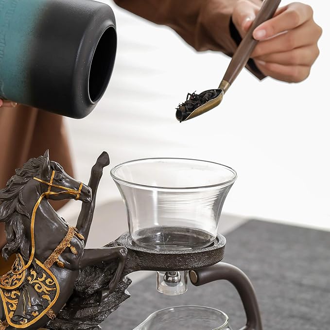 Glass Kungfu Teapot Set Tea maker with Infuser Semi Automatic Tea Set (Brown horse) - Bloomnest