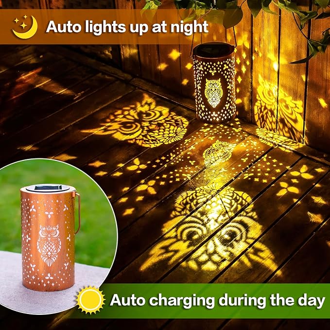 Owl Solar Lanterns Outdoor Waterproof Hanging Solar Lights Owl Gifts for Women Men Metal Decorative LED Owl Lanterns for Garden Decor,Yard,Patio,Lawn,Tabletop,Pathway,Landscape - Bloomnest