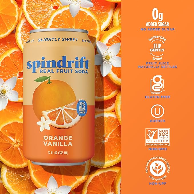 Spindrift "Orange Cream Float" Orange Vanilla Soda Made with Real Squeezed Fruit 12 Pack Case - Bloomnest