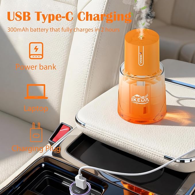 Ikeda Fragrance Smart Car Air Freshener,100ml Essential Oil Diffuser Aroma Diffuser, 3 Mode Adjustable Mini Scent Spray for Car with Touch Switch, Automotive Humidifier for Gift(Orange, Lavender) - Bloomnest
