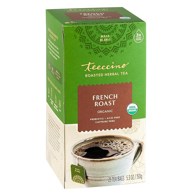 Teeccino French Roast Herbal Tea - Rich & Roasted Herbal Tea That’s Caffeine Free & Prebiotic for Natural Energy, Coffee Alternative, 25 Tea Bags - Bloomnest