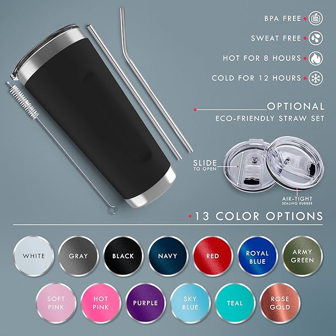 Personalized Tumbler with Engraved Name - 12 Designs, 30 Oz Coffee Tumbler with Slider Lid, Navy Blue, Double Wall Insulated - Custom Gifts for Men & Women - Bloomnest