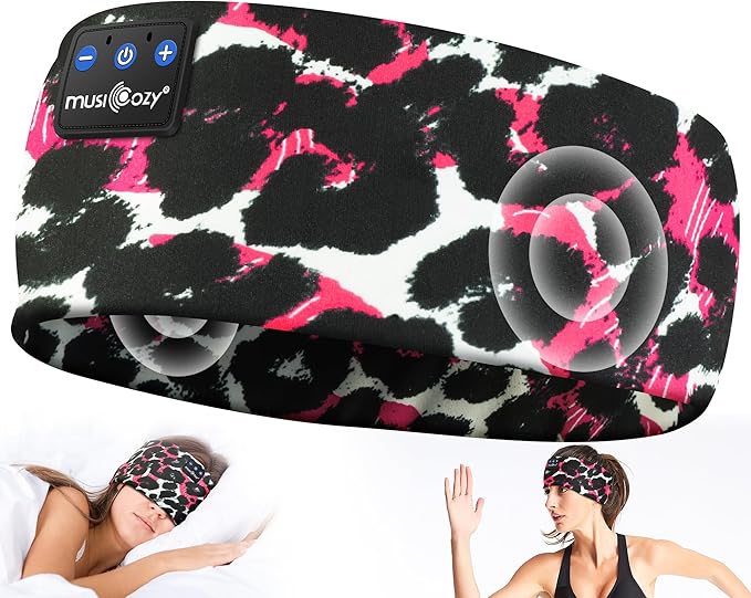 MUSICOZY Sleep Headphones Bluetooth 5.4 Headband, Wireless Earphones Music Sleep Earbuds Sleeping Eye Mask with HD Stereo Speakers for Workout Running Travel Yoga, Ideal Gifts (Black Red Lip) - Bloomnest