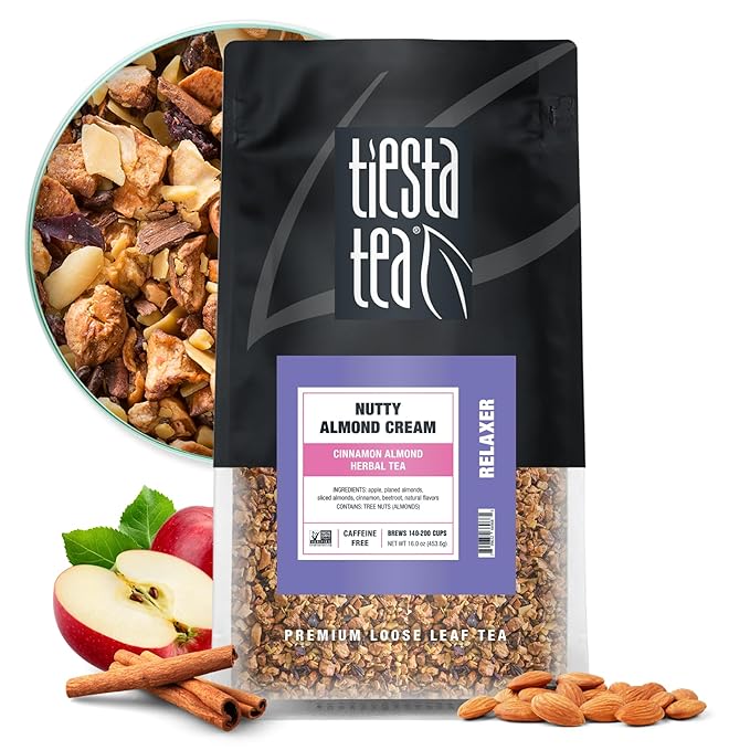 Tiesta Tea - Nutty Almond Cream, Premium Loose Leaf, Cinnamon Almond Herbal Tea Blend, Non-Caffeinated, Make Hot or Iced & Brews Up to 200 Cups, 16 Ounce Resealable Bulk Pouch - Bloomnest