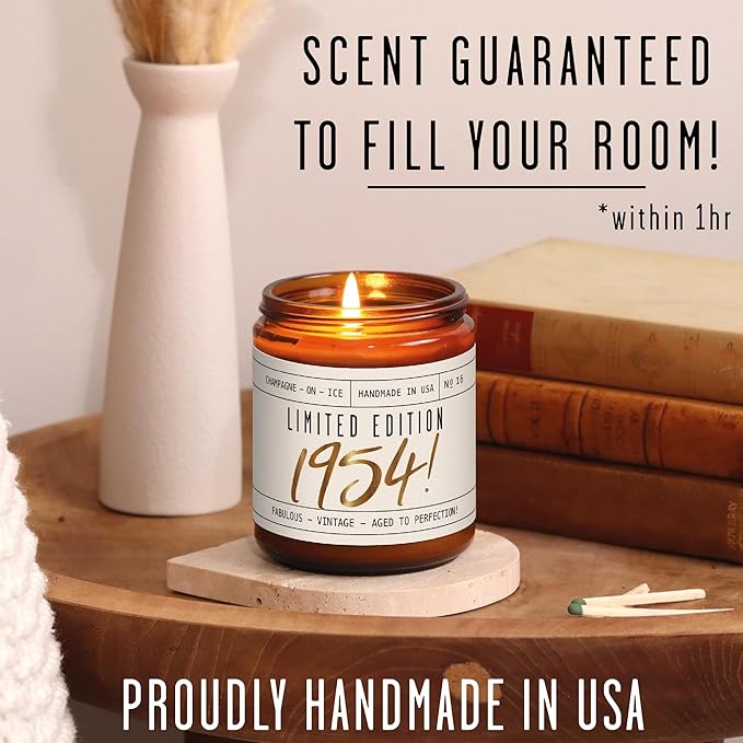 71st Birthday Gifts for Women - 'Limited Edition 1954' Soy Candle, w/Champagne on Ice I 71 Birthday Gifts for Women I 71st Birthday Gift for Her Ideas I 9oz Reusable Jar, 50Hr Burn, Made in USA - Bloomnest