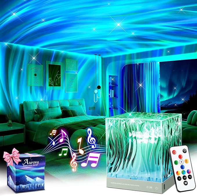 Mubarek Northern Lights for Bedroom,15 White Noise + Bluetooth Galaxy Light Projector,RGB Multi-Color Lamps for Night Stands Home Decor Living Room Night Light for Kids Christmas Gifts for Teen Girls - Bloomnest
