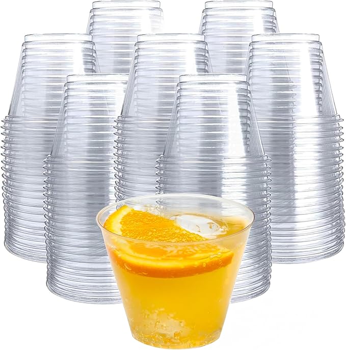 Prestee 200-Pack - 9oz Clear Plastic Cups - Durable Disposable Plastic Wine Glasses for Party, Weddings, and Catering - Small Drinking Glasses for Cocktails and Beverages - Heavy-Duty Fruit Punch Cups - Bloomnest
