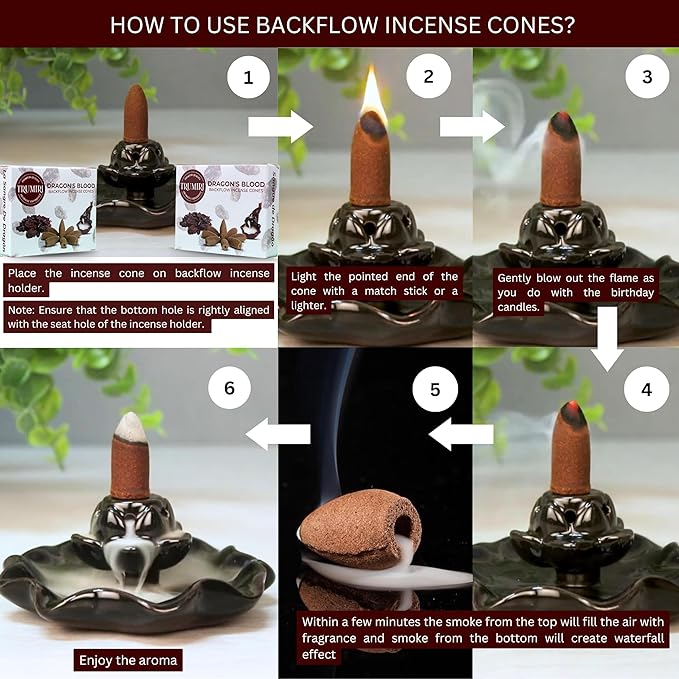 Dragons Blood Backflow Incense Cones - Total 20 Incense Cones Waterfall - Dual Pack of 10 Incense Backflow Cones - Waterfall Incense Cones - Incense Waterfall Cones TRUMIRI