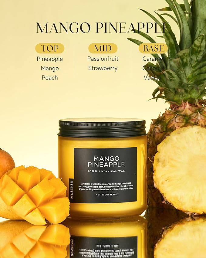 M&SENSE Mango Pineapple Tropical Scented Candle - 11.6oz Natural Soy Wax Non Toxic 70-Hour Burn 2-Wick Fruit Scent for Home, Housewarming Gifts - Aromatherapy Candle for Women, Men & Family Friends - Bloomnest