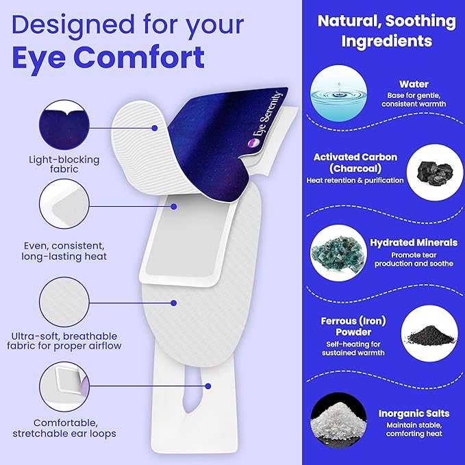 Steam Eye Mask by Eye Serenity Self-Heating Warm Compress, 30-Pack, Unscented, Dry Eye Relief, Perfect for Self-Care, Ideal for Office, Travel & Nightly Relaxation, Calm Sleep