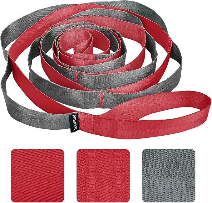 SANKUU Yoga Straps Stretching Strap with 12 Loops Workout Poster, Straps for Stretching Physical Therapy Equipment Long Stretch Out Bands for Exercise, Pilates and Gymnastics for Women Men - Bloomnest